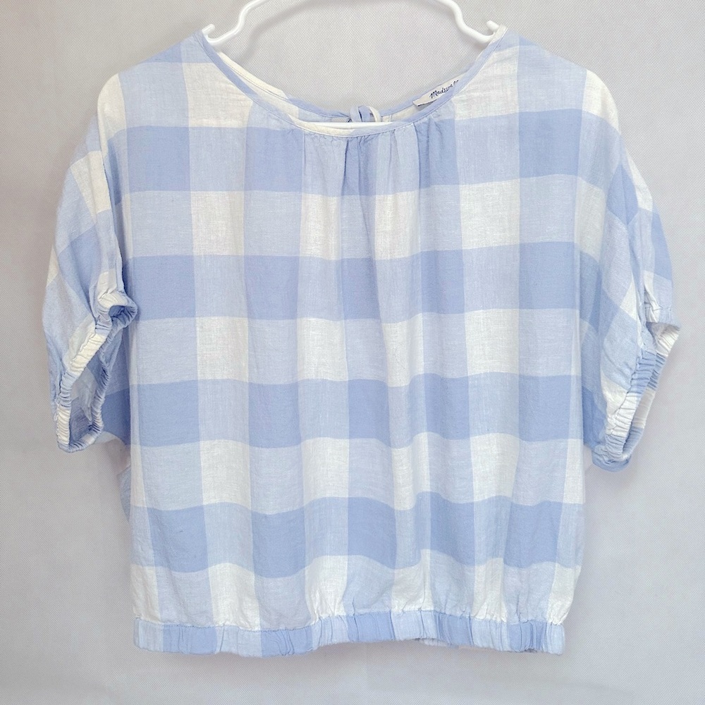 Madewell light blue plaid linen top, medium, NWT